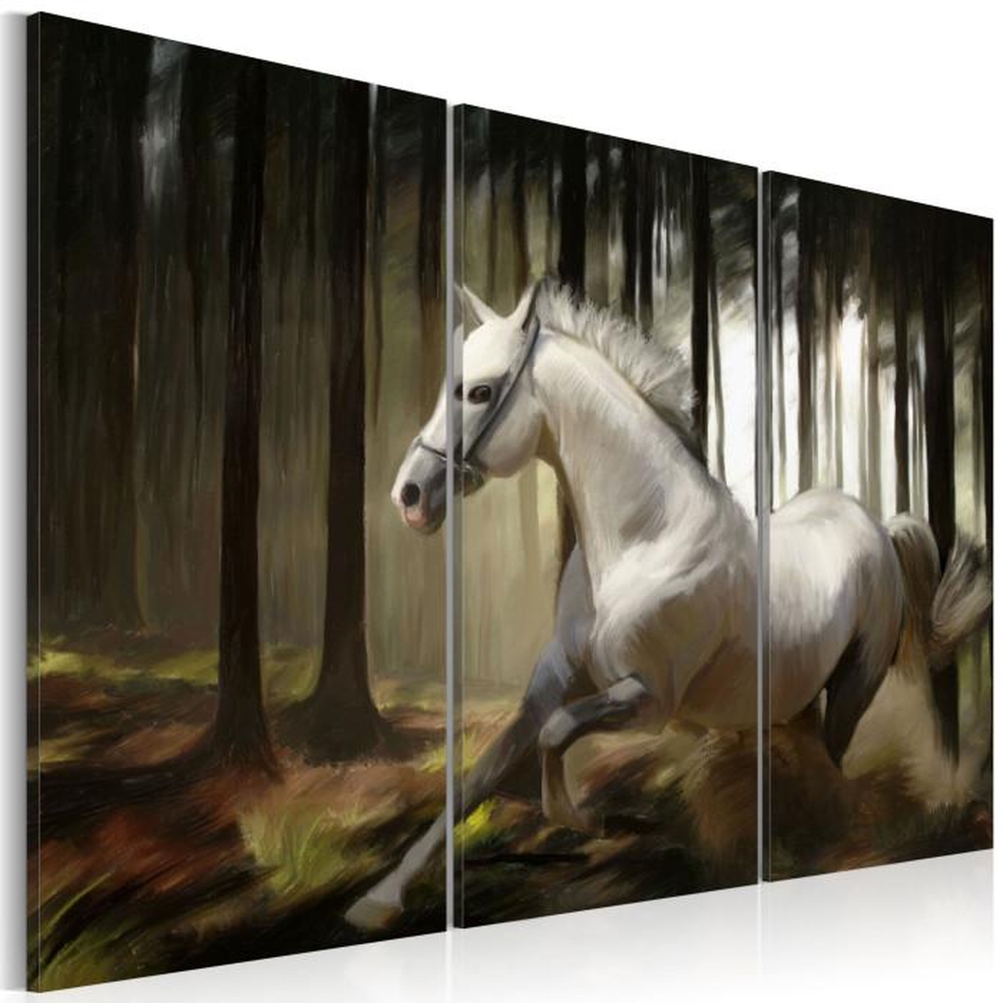 Paris Prix Tableau Imprimé  Cheval Blanc Parmis Les Arbres. Coloris disponibles : Multicolore
