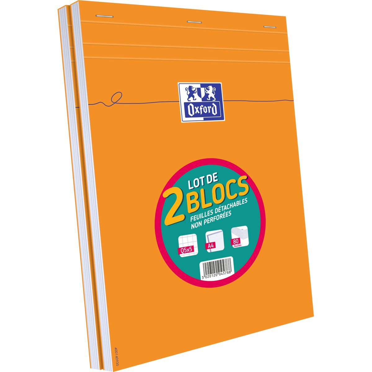 OXFORD Lot de 2 blocs non perforés agrafés A4 160 pages petits carreaux 5x5