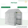 Voir la diapositive 4 : OUTSUNNY Serre de jardin 2 tablettes dim. 1,86L x 1,2l x 1,9H m porte déroulante acier PE haute densité 140 g/m² transparent blanc