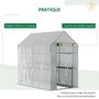 Voir la diapositive 4 : OUTSUNNY Serre de jardin 2 tablettes dim. 1,86L x 1,2l x 1,9H m porte déroulante acier PE haute densité 140 g/m² transparent blanc