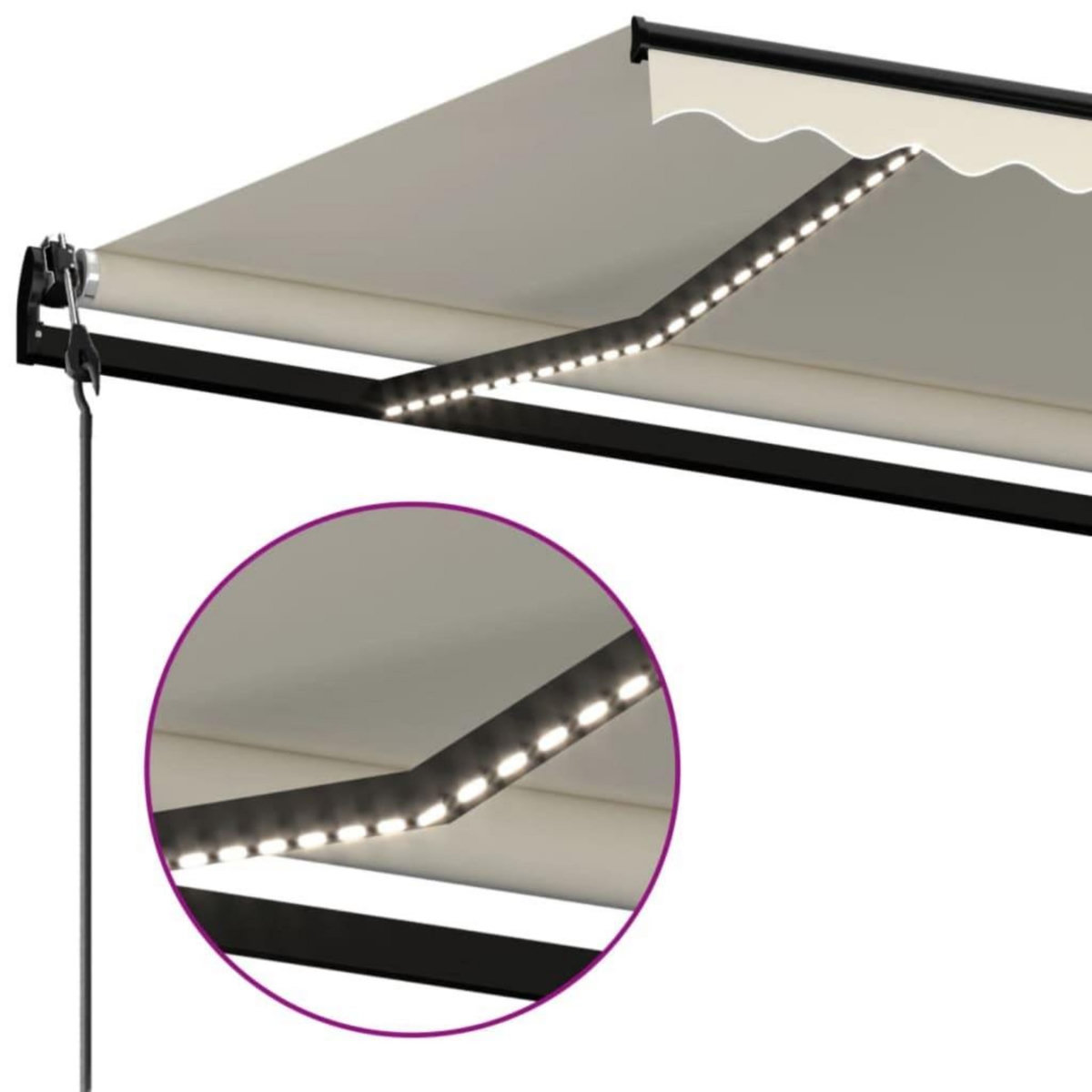 VIDAXL Auvent automatique avec capteur de vent et LED 600x350 cm Creme