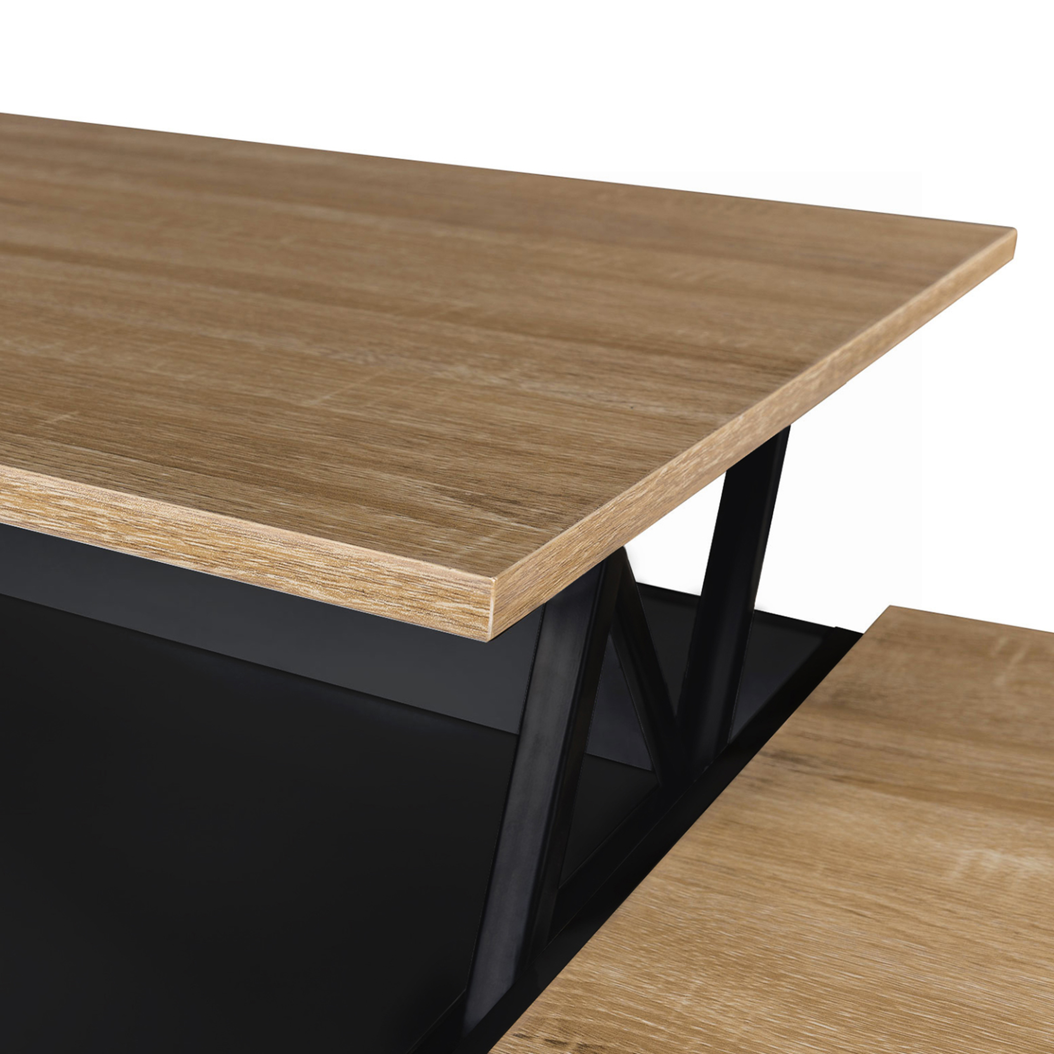 Voir la diapositive 5 : ID MARKET Table basse plateau relevable rectangulaire elea avec coffre bois noir et façon hêtre