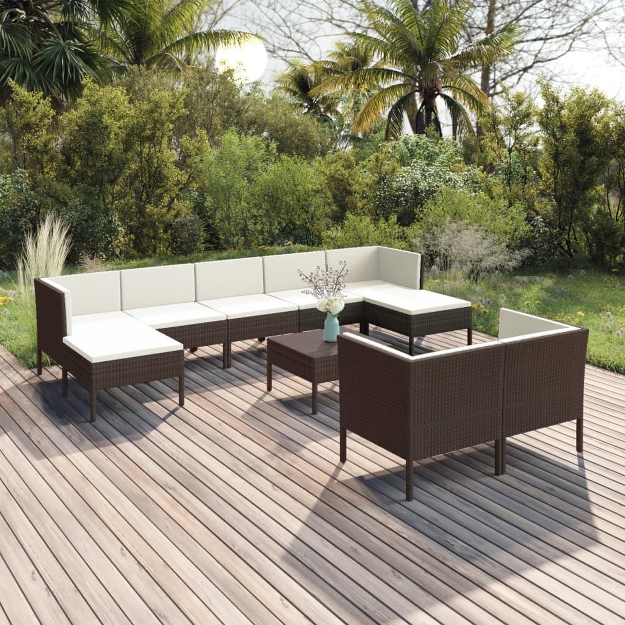 Voir la diapositive 1 : VIDAXL Salon de jardin 10 pcs avec coussins Resine tressee Marron