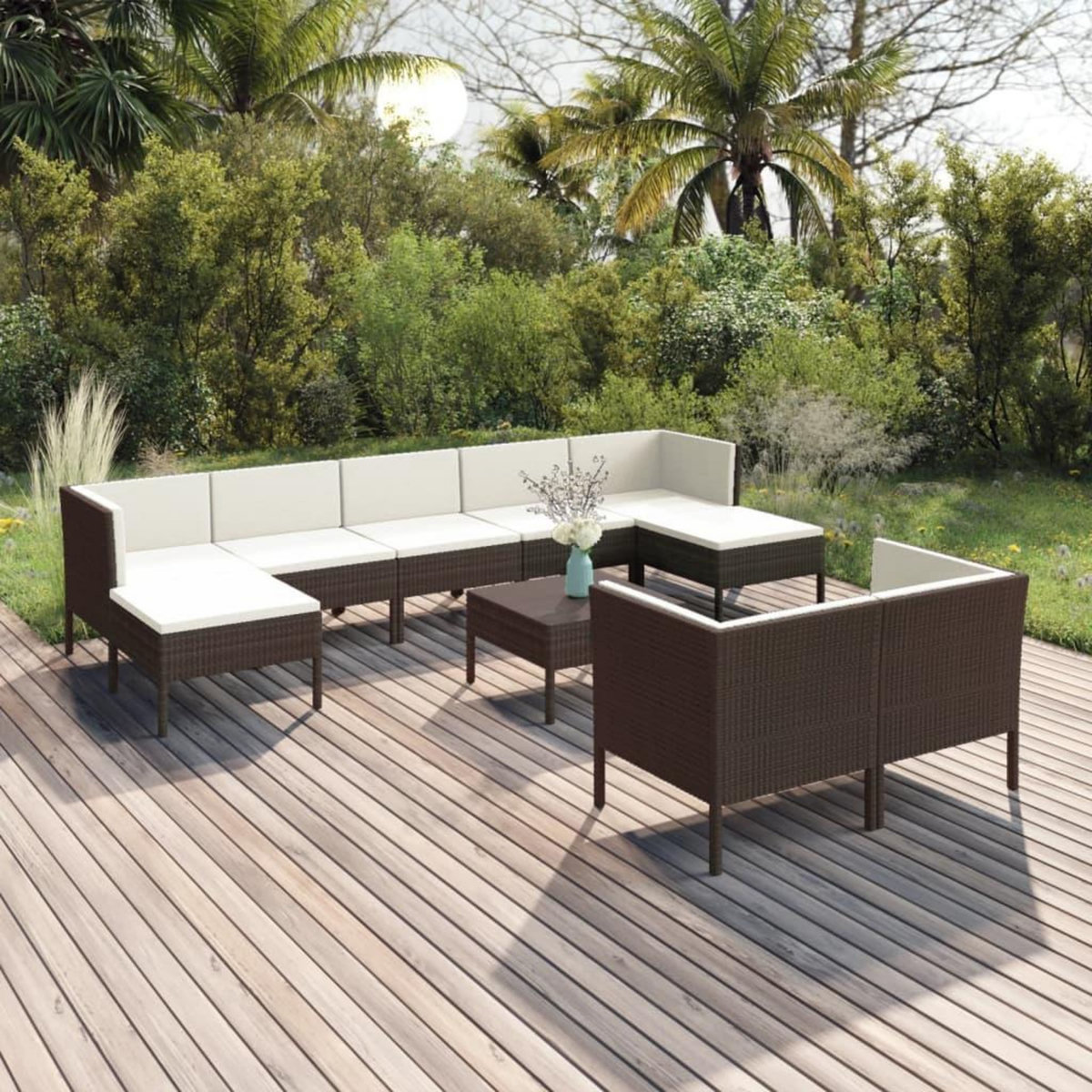 VIDAXL Salon de jardin 10 pcs avec coussins Resine tressee Marron