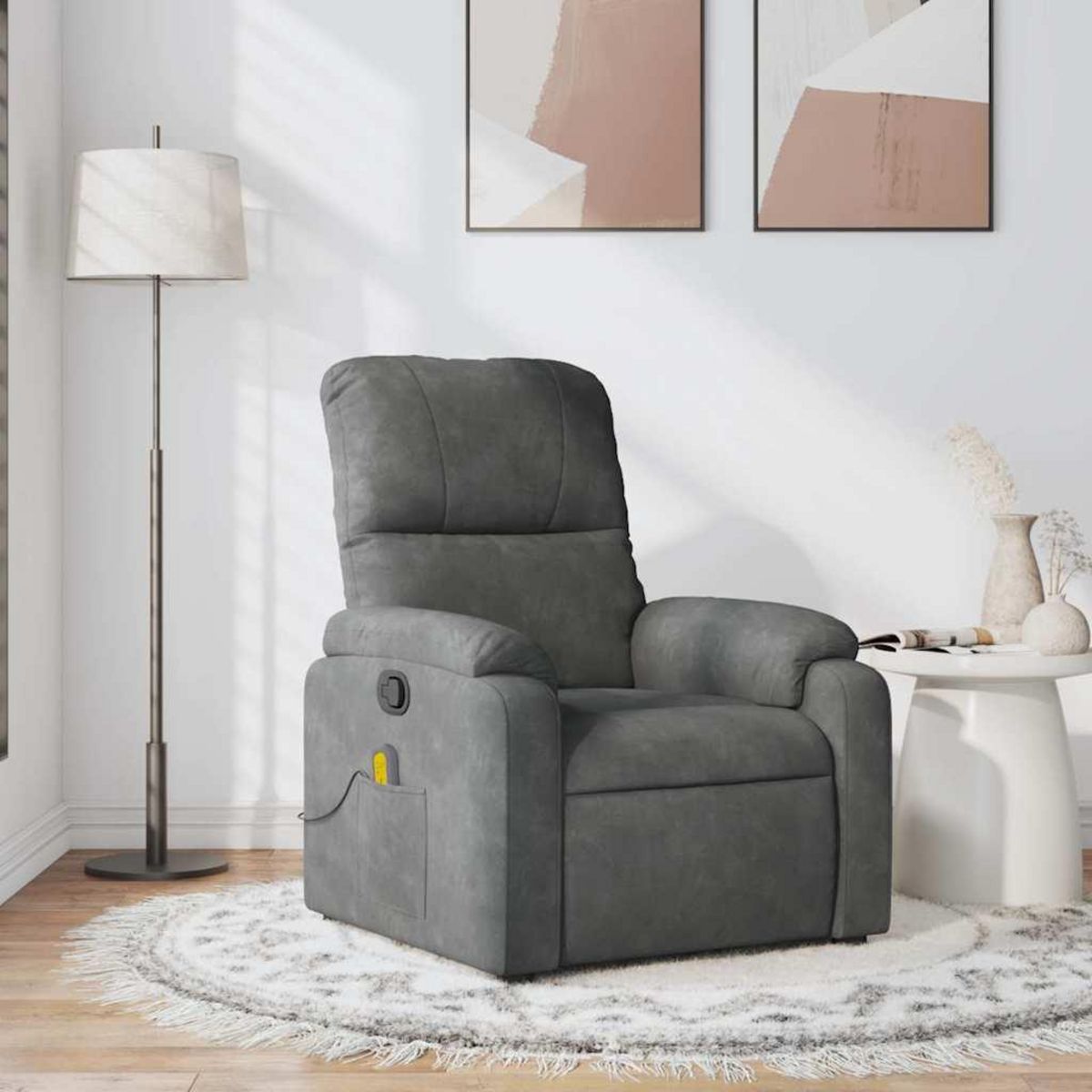 VIDAXL Fauteuil inclinable de massage gris fonce tissu microfibre