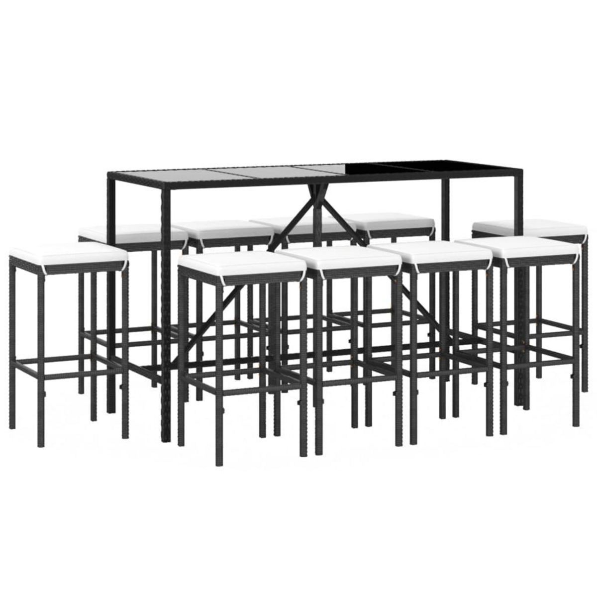 VIDAXL Ensemble de bar de jardin 11 pcs avec coussins noir poly rotin