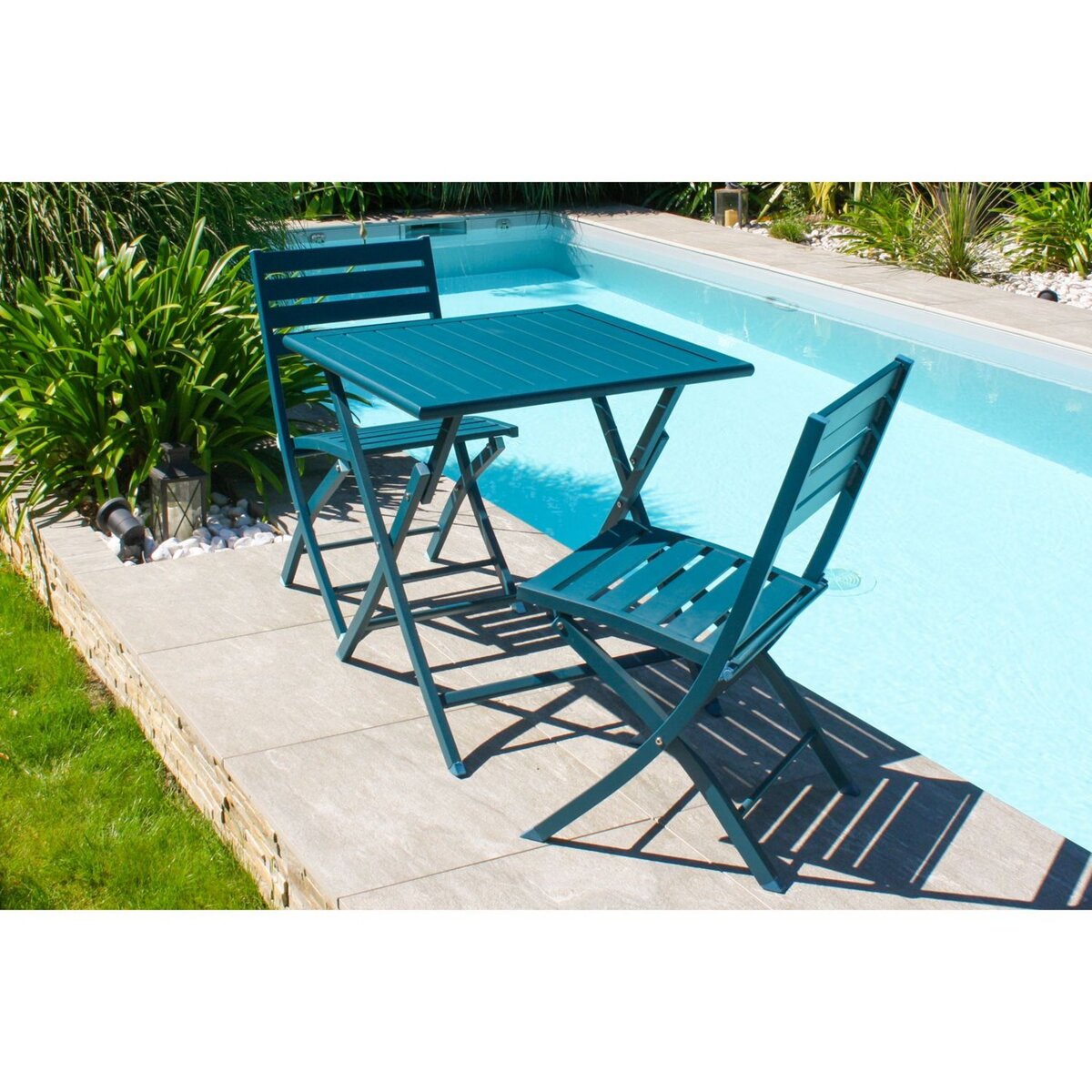 DCB GARDEN Chaise de jardin pliante - Aluminium - Bleu canard - MARIUS