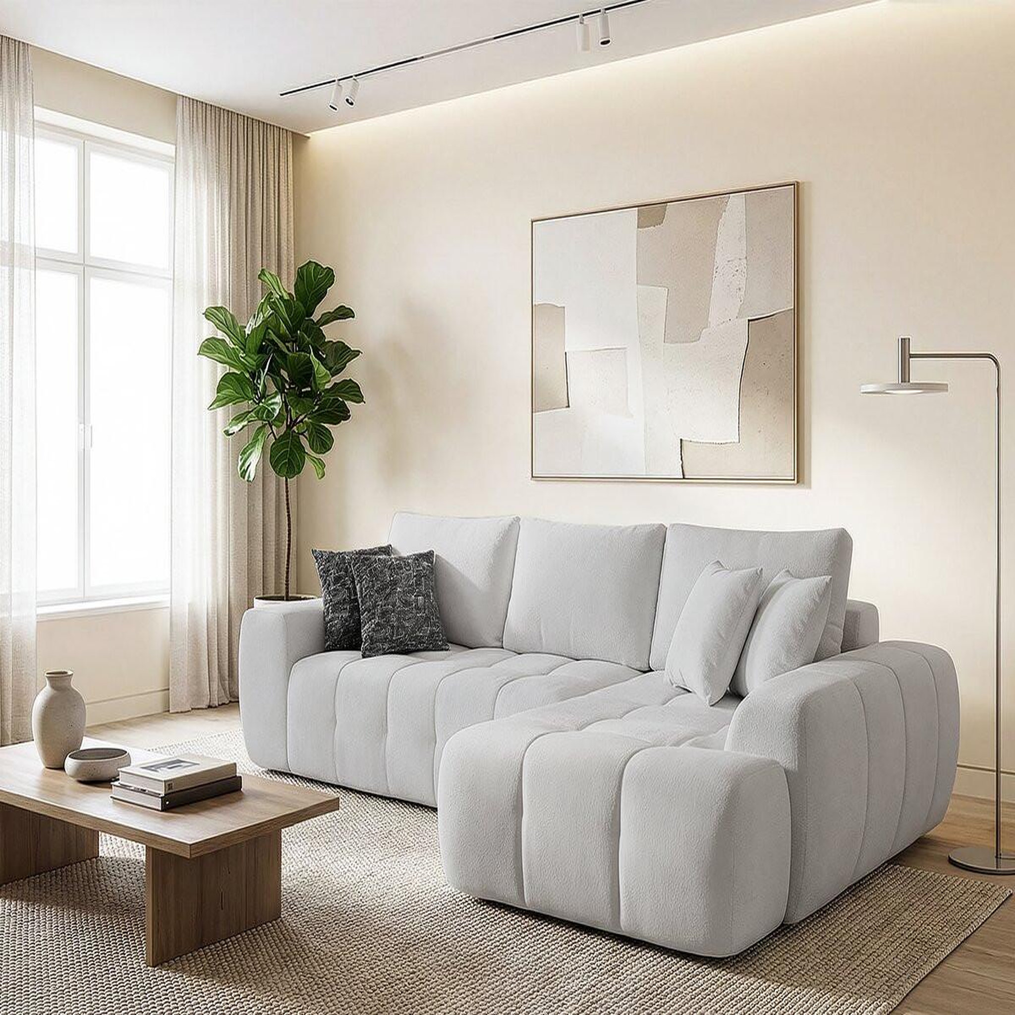 Voir la diapositive 4 : Habitat et Jardin Canapé d'angle droit en tissu style bubble  sidonie  - 4 places - gris