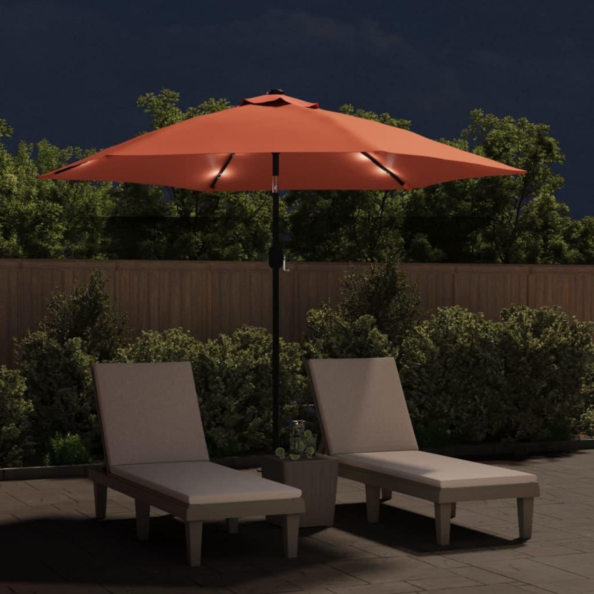 VIDAXL Parasol de jardin avec lumieres LED et mat en acier terre cuite