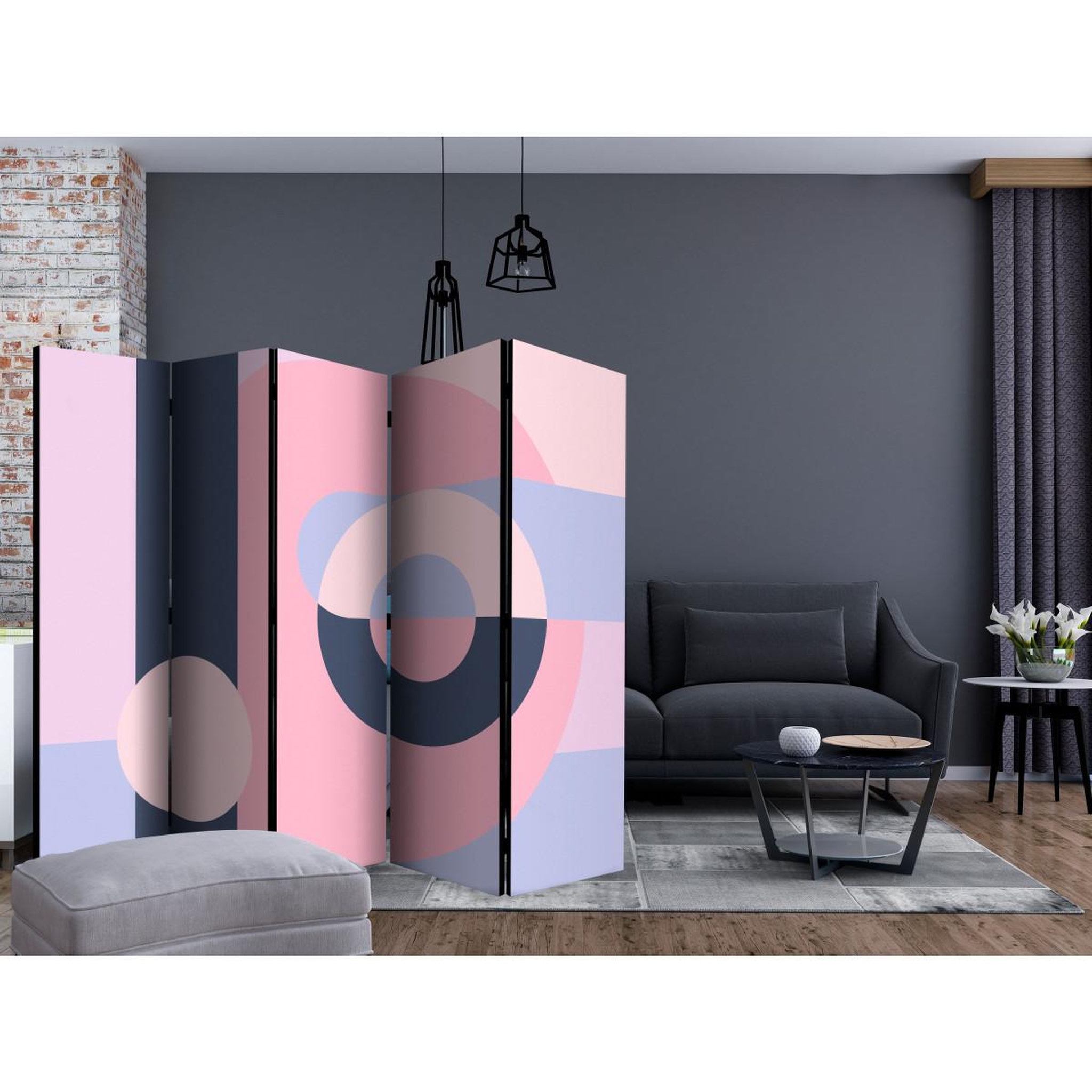 Voir la diapositive 2 : Paris Prix Paravent 5 volets  geometric wreath violet  172x225cm