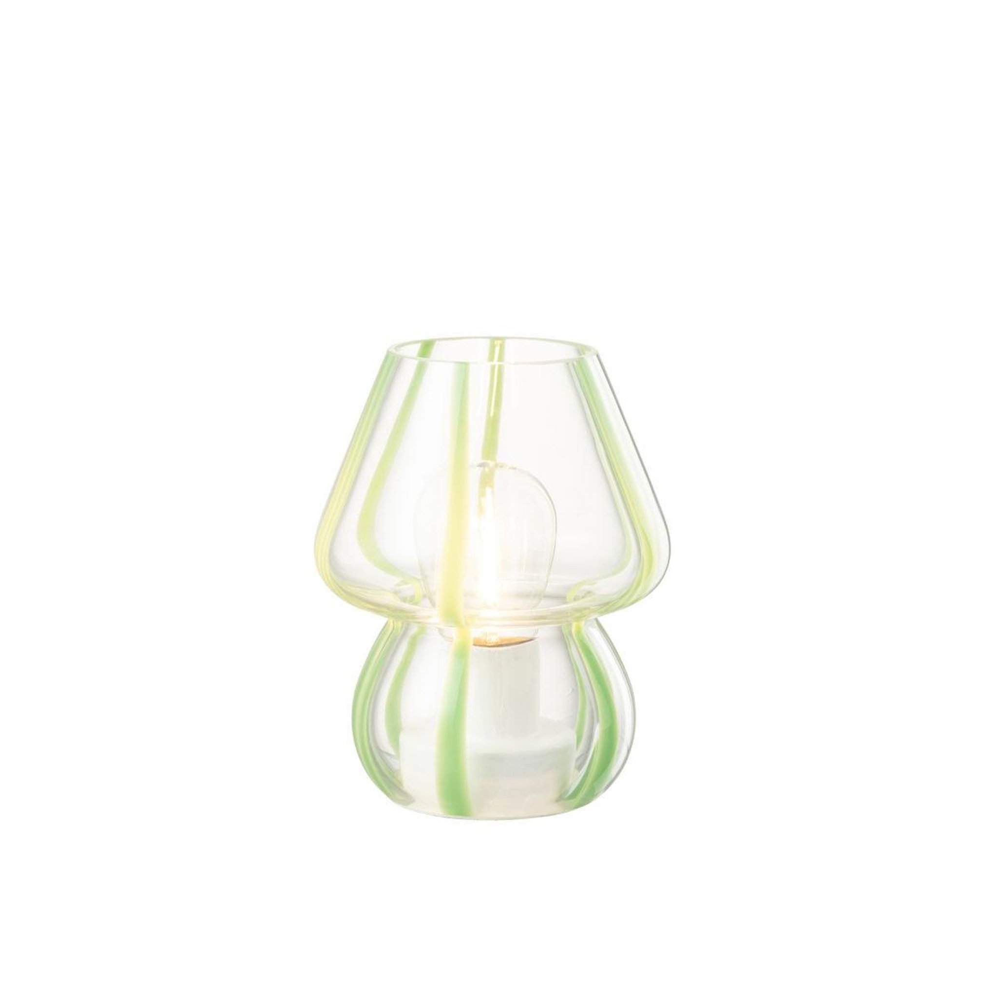 Voir la diapositive 2 : J-LINE Lampe à poser rayures en verre  ophelie  15cm vert