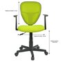 IDIMEX Chaise de bureau pour enfant STUDIO fauteuil pivotant et ergonomique avec accoudoirs, siège à roulettes hauteur réglable, mesh vert
