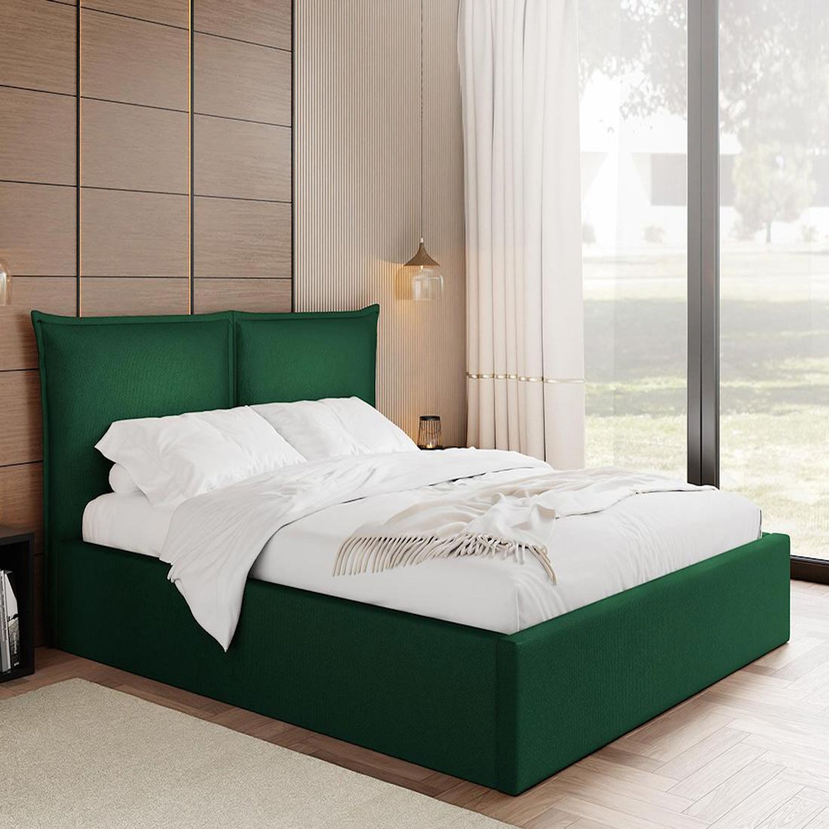 BEST MOBILIER John - lit coffre - 140x200 cm - en velours - sommier inclus