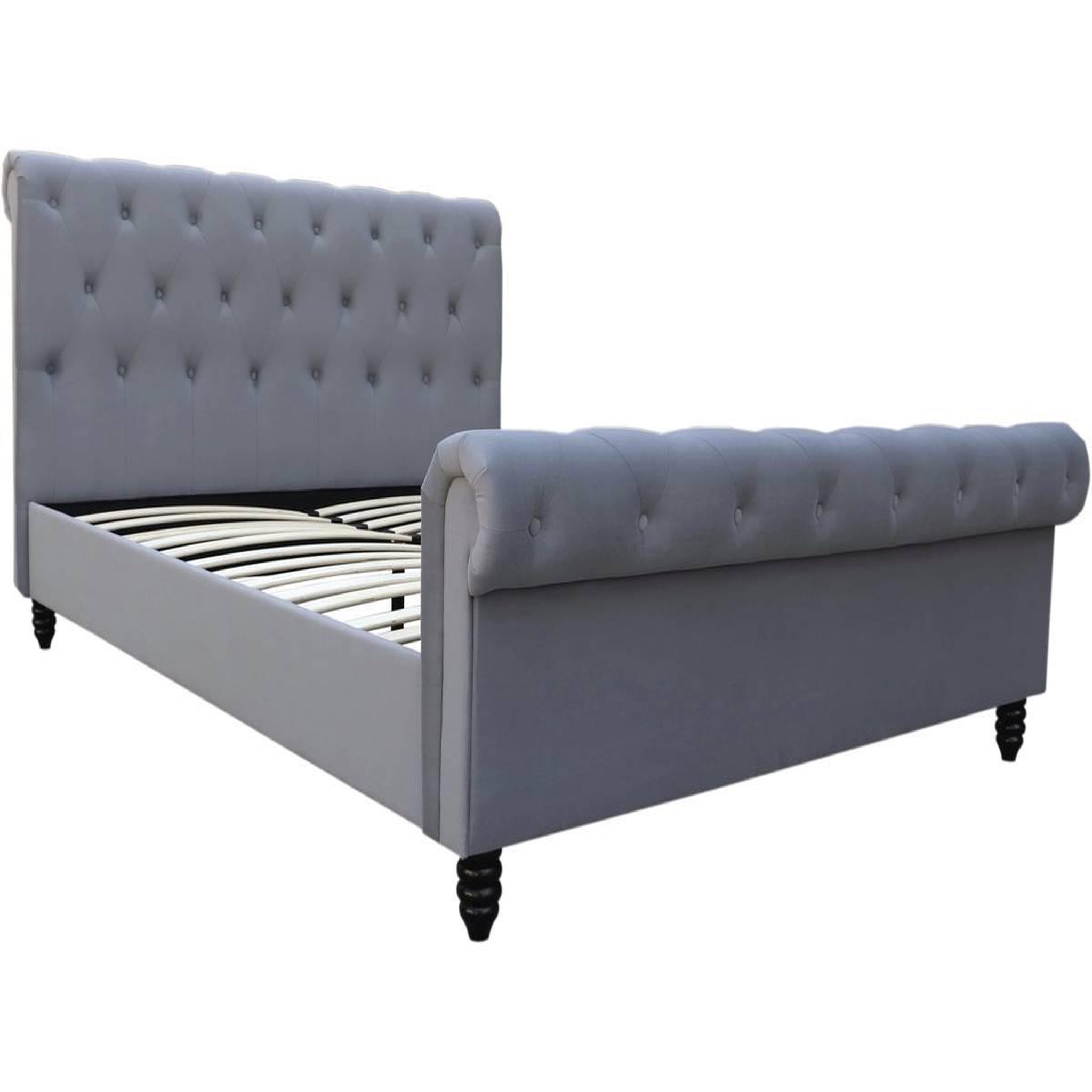 Habitat et Jardin Lit velours  godefroy  - 140 x 190 cm - gris