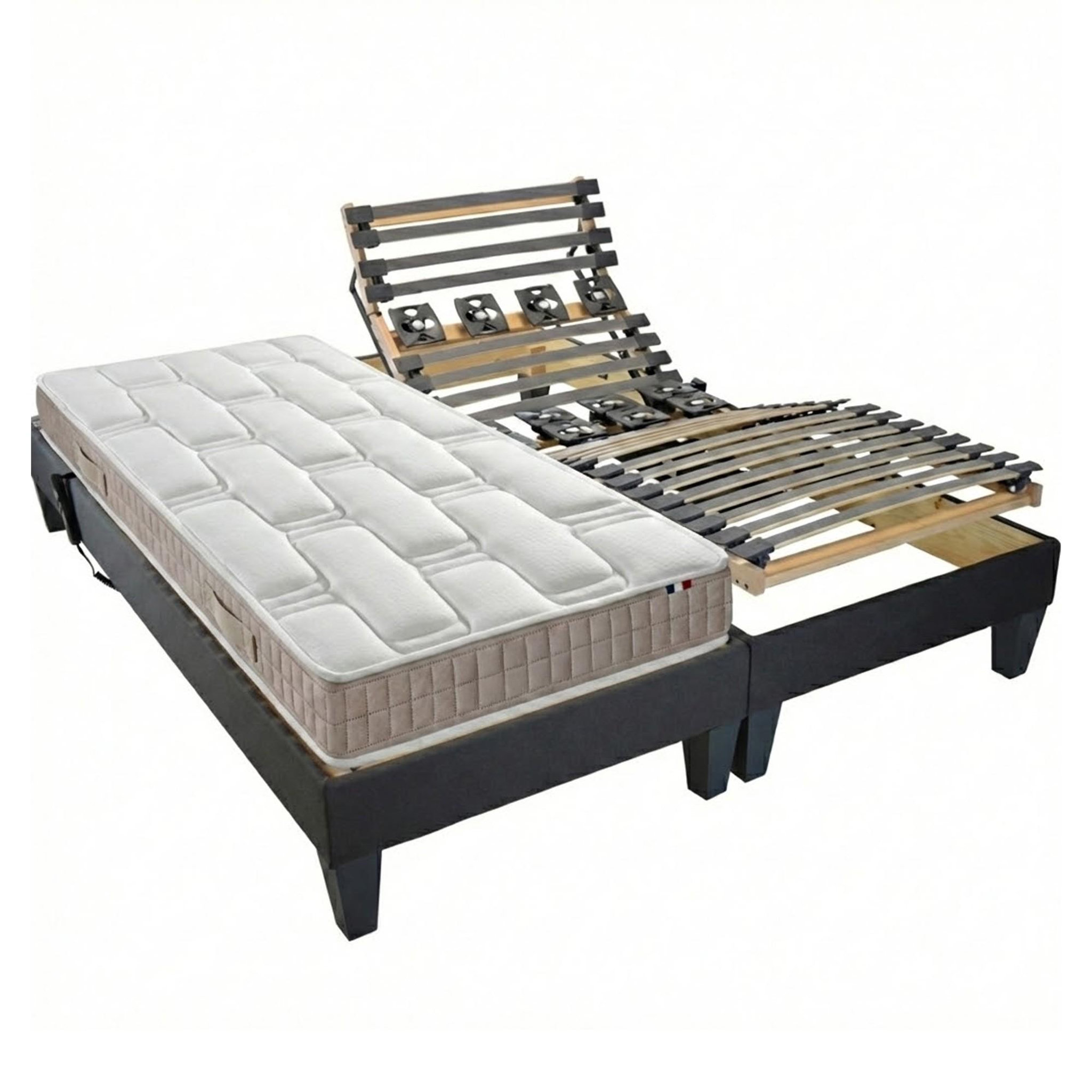IDLITERIE Ensemble relaxation 100% latex 5 zones + sommier latte & Plot au niveau lombaire+Epaule 2x90 x 200