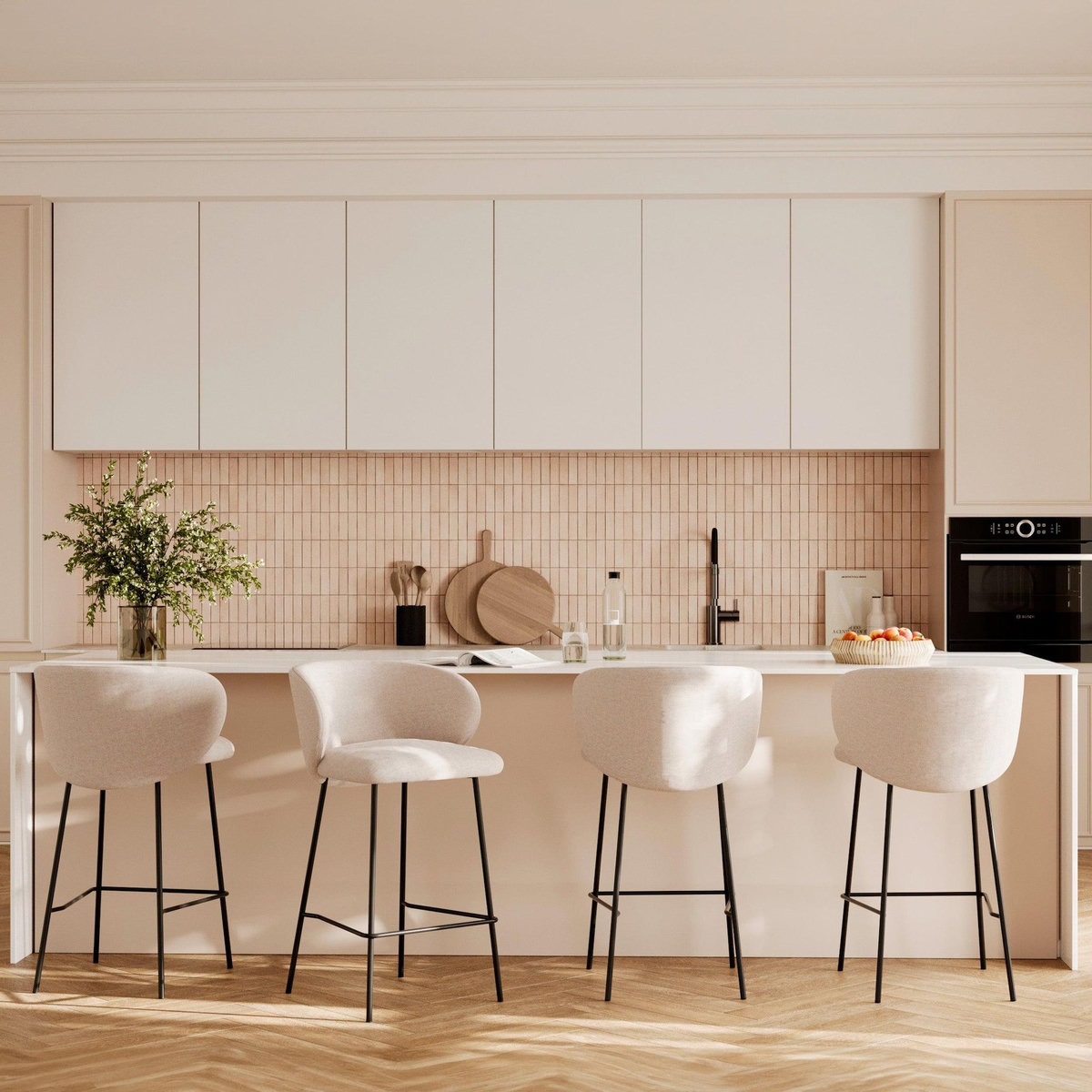 Rendez vous déco Lot de 2 chaises pour îlot central en tissu beige 68 cm - Victoria