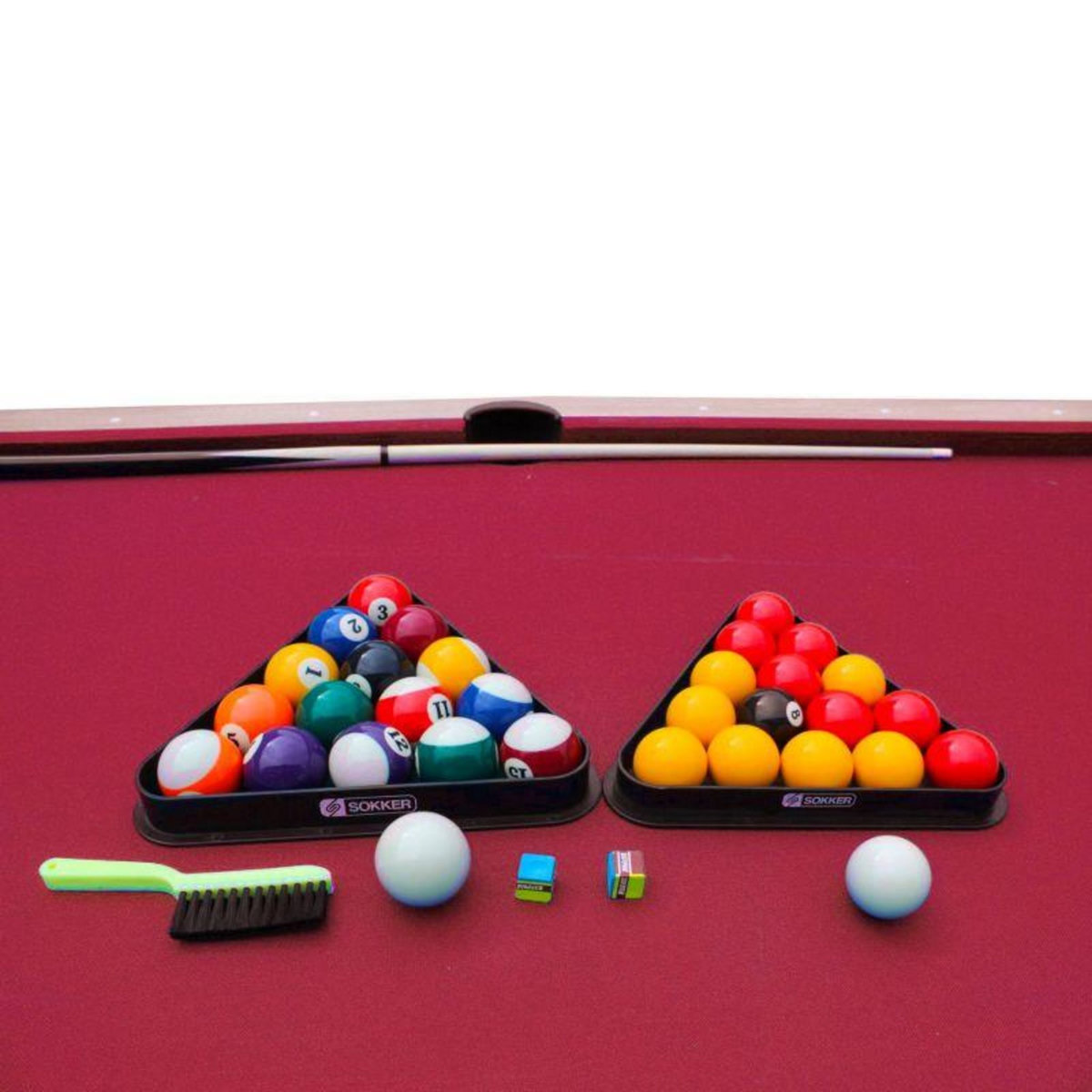 SOKKER Billard Américain convertible table 8 places KITBILL 7FT - 226 x 126,5 x 80 cm Plateau dînatoire et accessoires inclus - Beige
