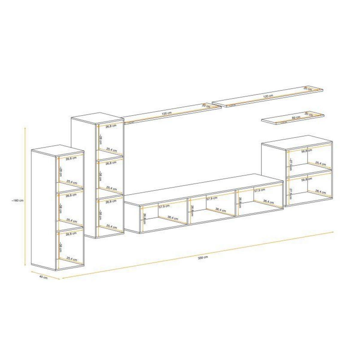 Paris Prix Meuble TV Mural Design  Switch I  330cm Gris