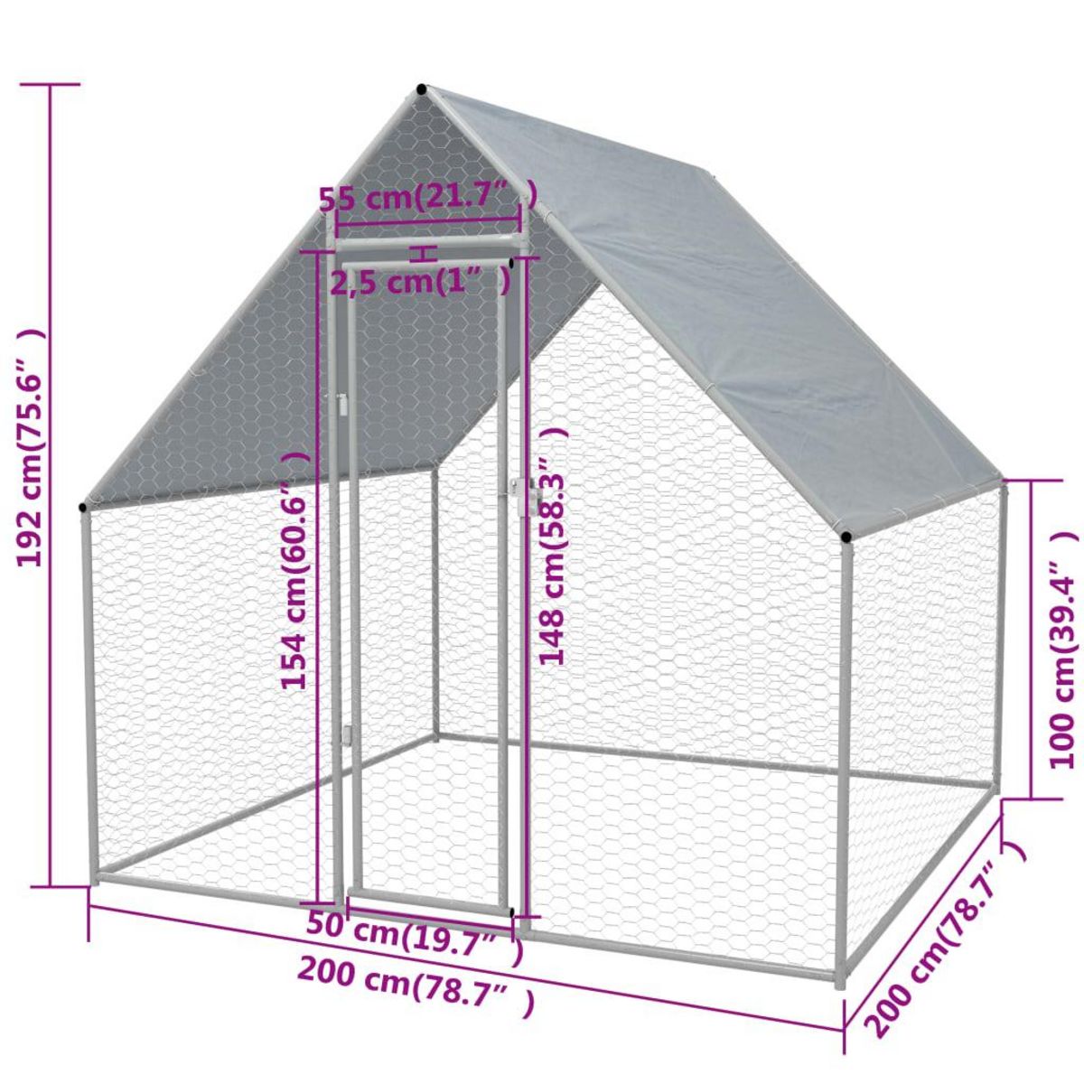 VIDAXL Cage exterieure pour poulets Acier galvanise 2 x 2 x 1,92 m