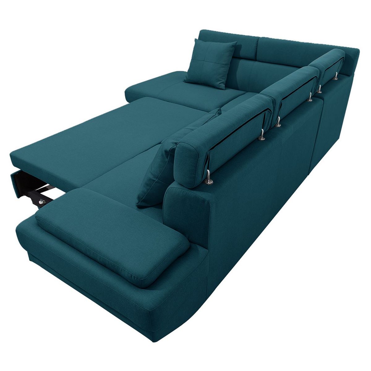 Canapé d'angle gauche convertible 5 places tissu pieds bois clair MARIUS 