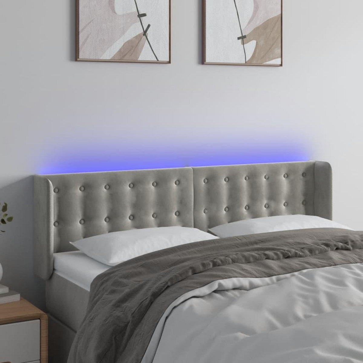 VIDAXL Tete de lit a LED Gris clair 147x16x78/88 cm Velours