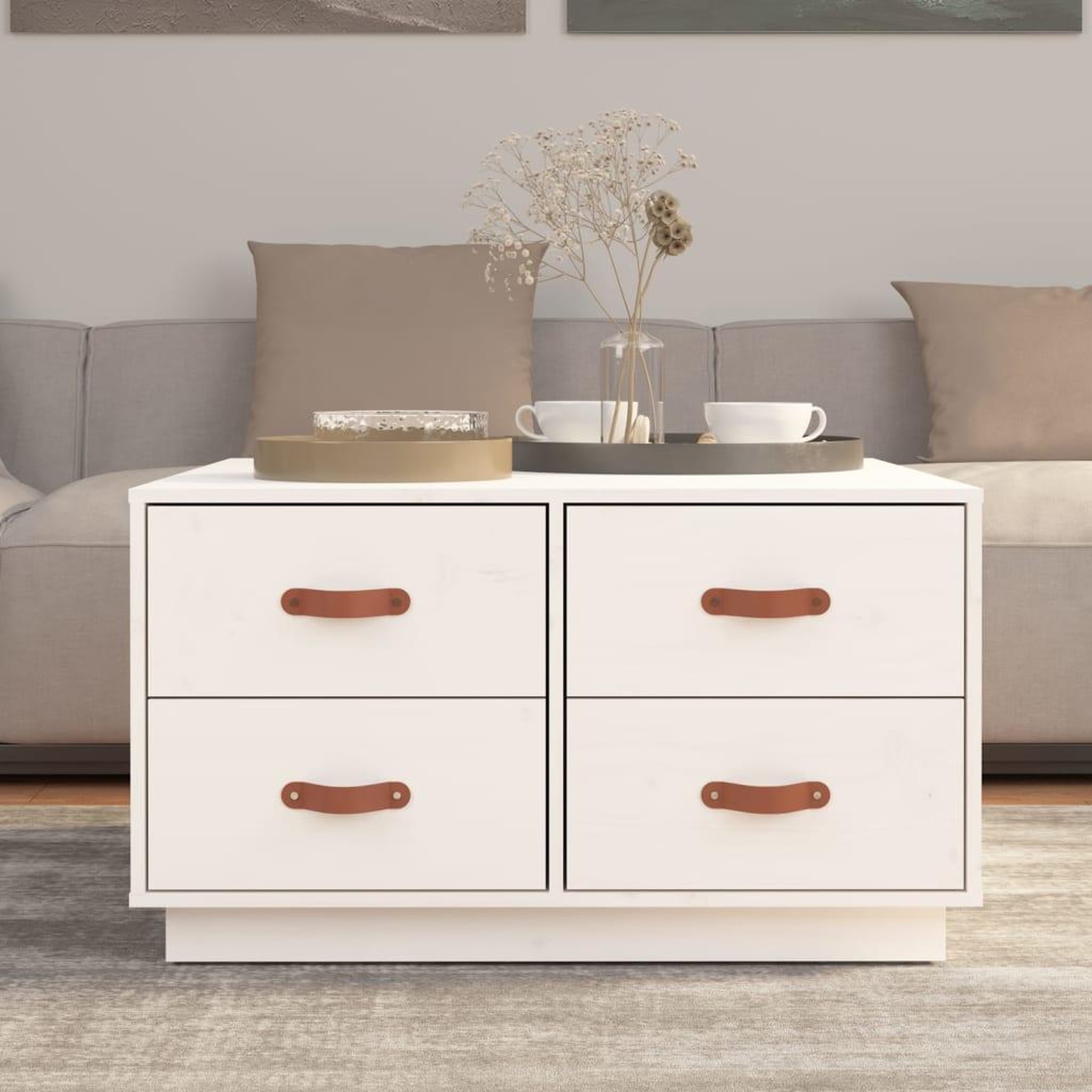 Voir la diapositive 3 : VIDAXL Table basse Blanc 80x80x45 cm Bois massif de pin