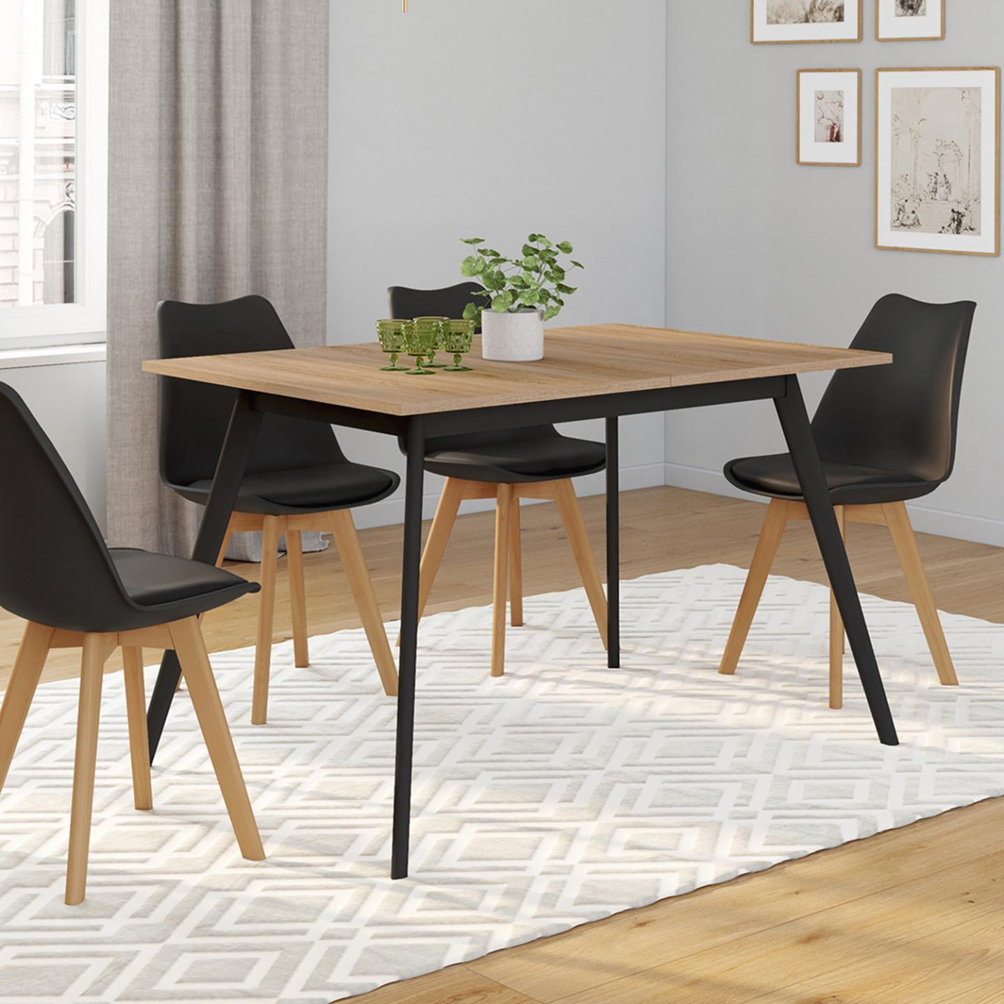 Voir la diapositive 4 : ID MARKET Table scandinave extensible rectangle inga 4-8 personnes plateau bois pieds noirs 110-150 cm