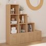 Voir la diapositive 2 : ID MARKET Meuble de rangement en escalier LORYS 4 niveaux effet lattes JULIETTE avec 4 tiroirs en tissu