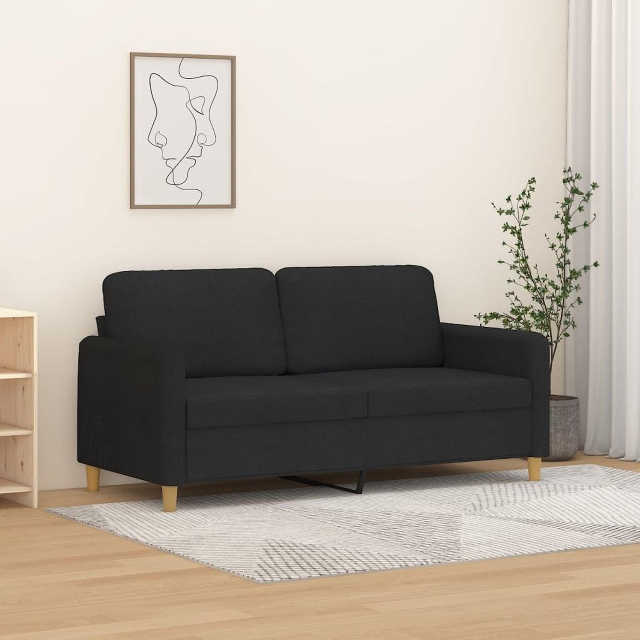 VIDAXL Canape a 2 places Noir 140 cm Tissu