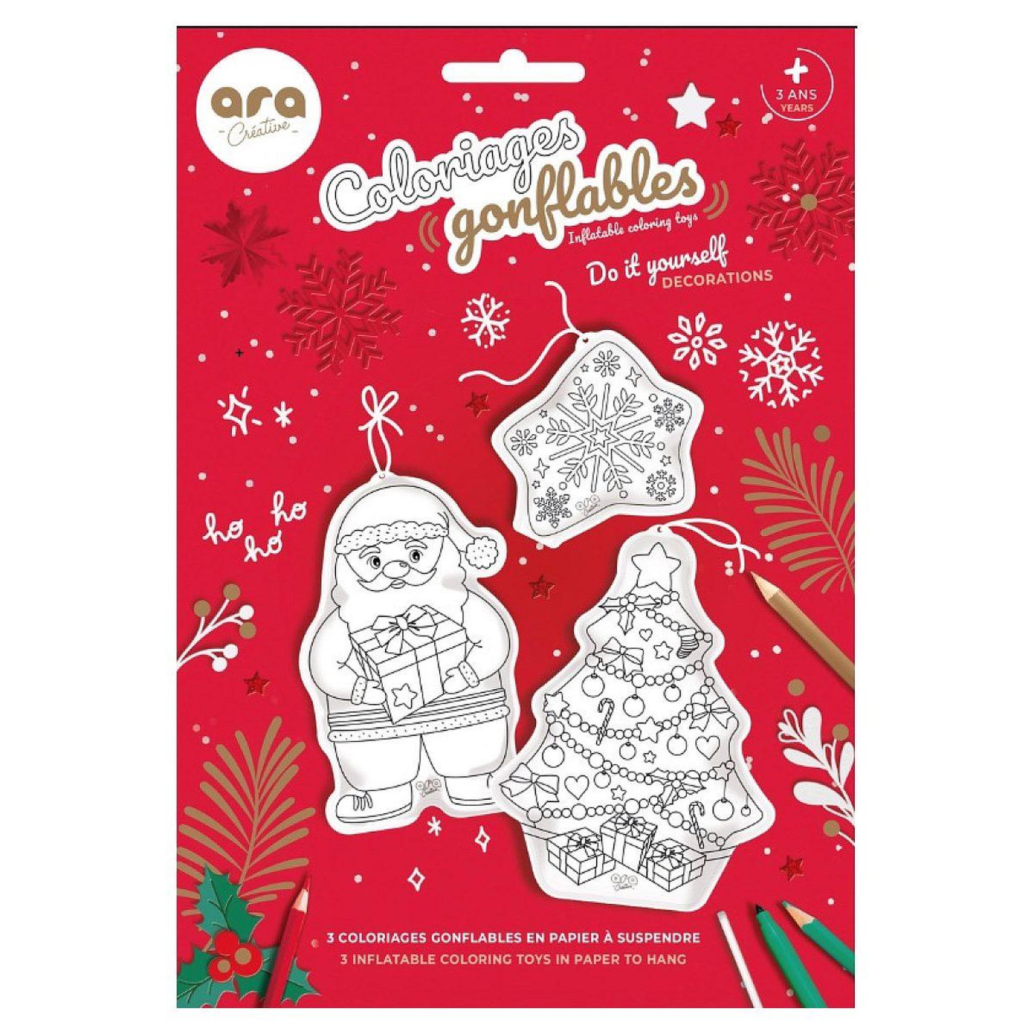 Voir la diapositive 1 : ARA CREATIVE Noel – 3 coloriages gonflables a suspendre