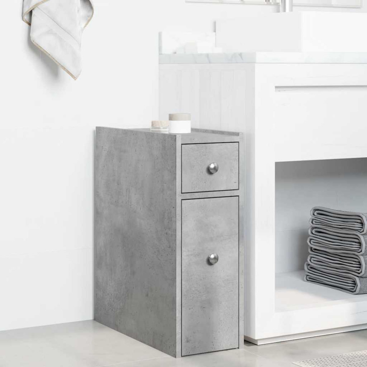 VIDAXL Armoire de salle de bain etroite avec roulettes gris beton