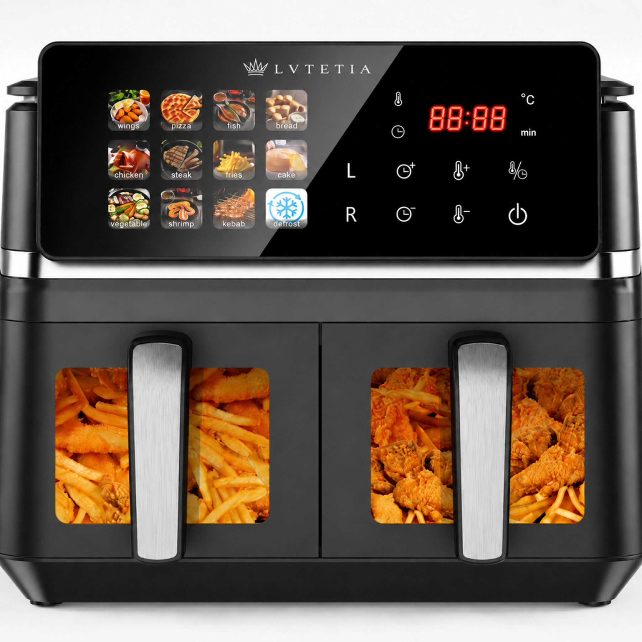 Voir la diapositive 3 : LVTETIA Air Fryer BW-IP8018D, friteuse sans huile grande capacité 9L, 2000W, double panier avec fenêtre