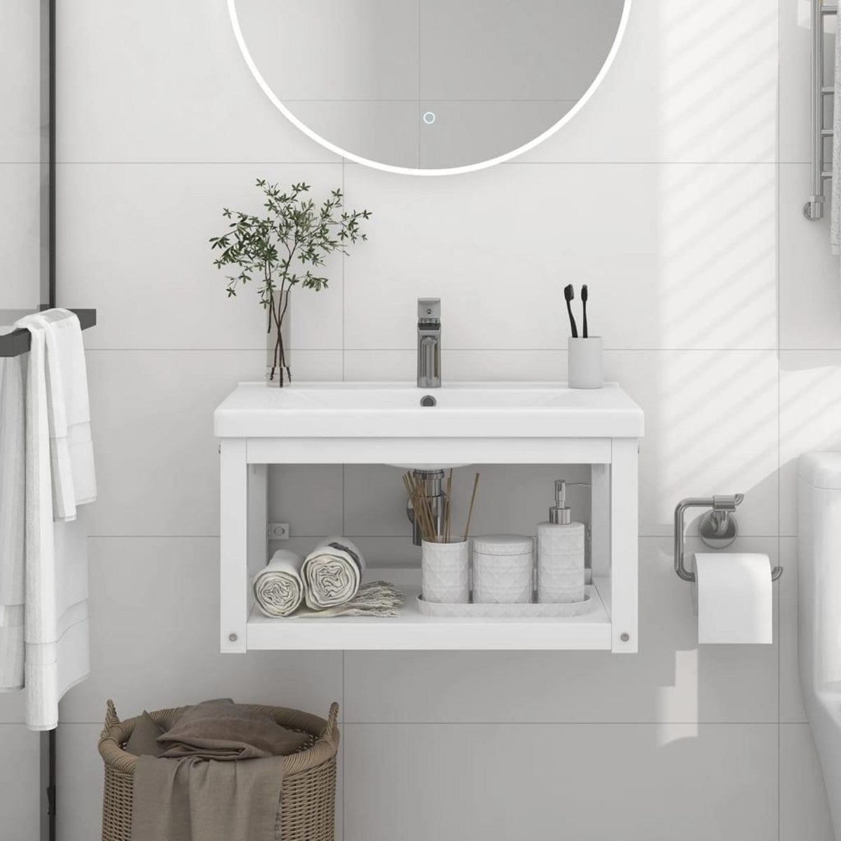 VIDAXL Cadre de lavabo de salle de bain mural Blanc 59x38x31 cm Fer