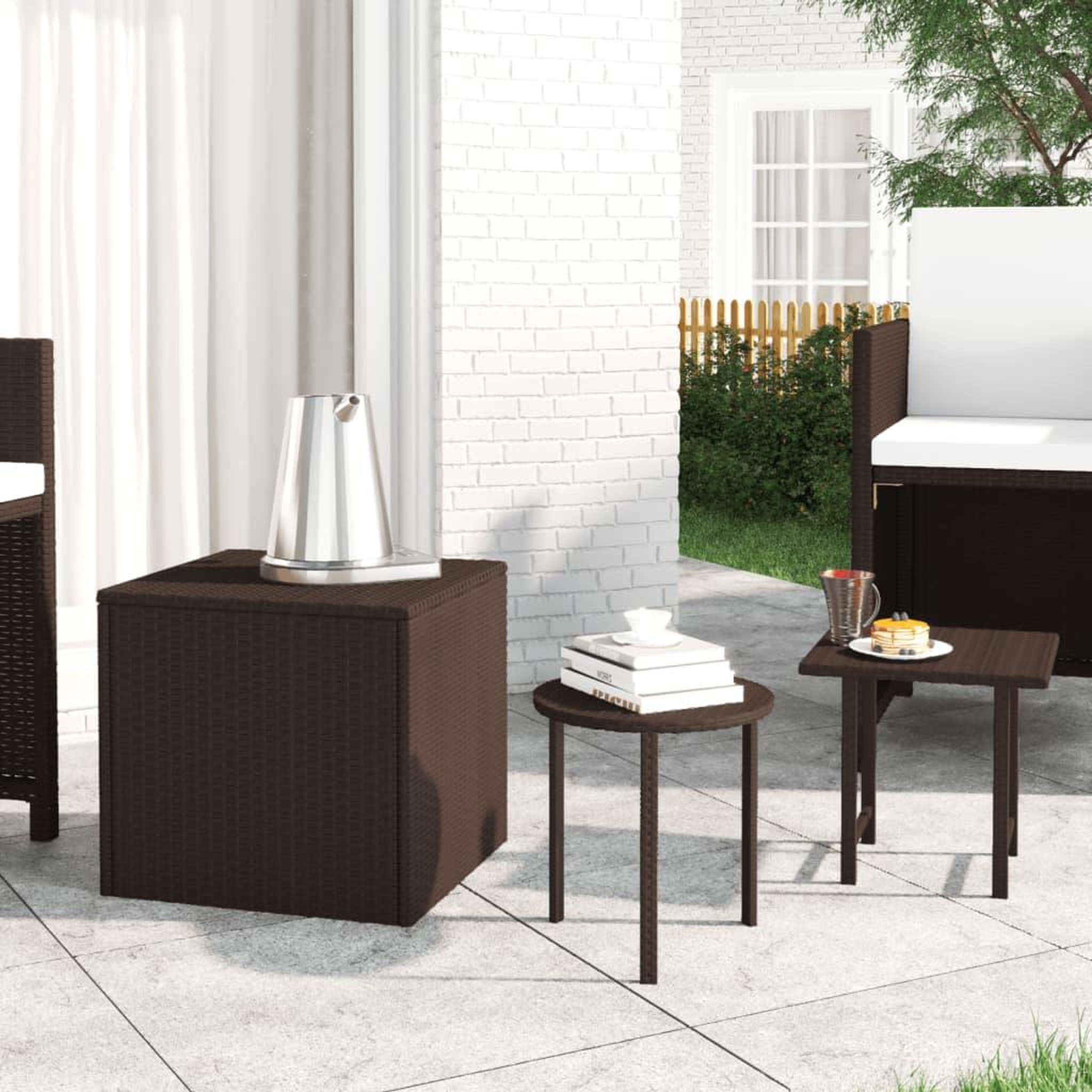 VIDAXL Tables d'appoint de jardin 3 pcs marron resine tressee