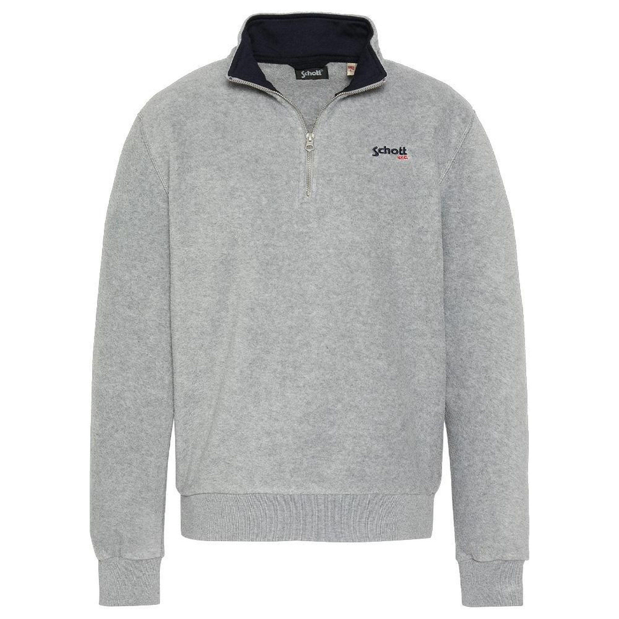 Schott Sweat Polaire Gris Homme Schott Half Zipped. Coloris disponibles : Gris