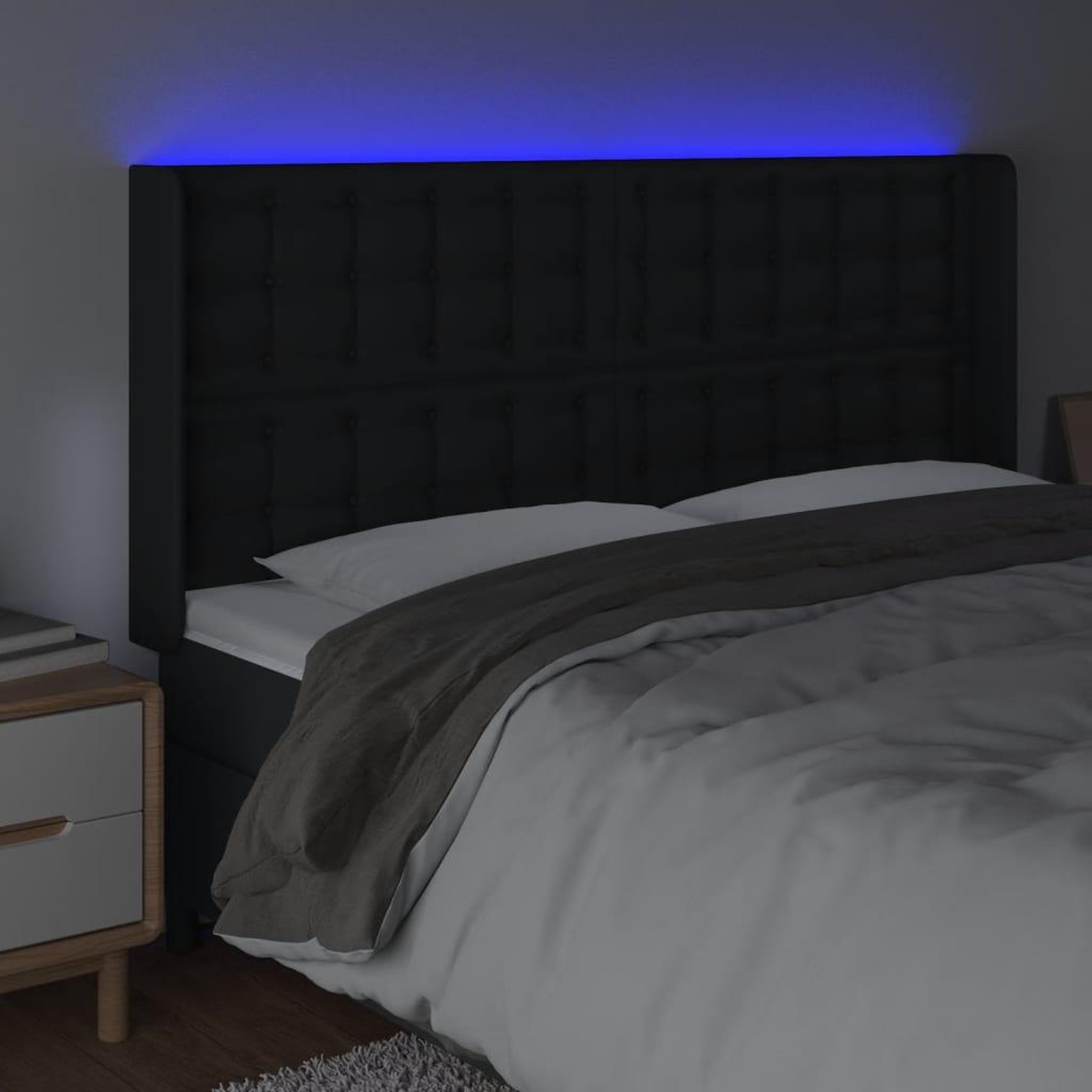 Voir la diapositive 4 : VIDAXL Tete de lit a LED Noir 163x16x118/128 cm Similicuir