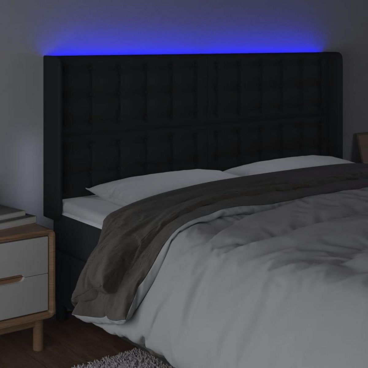 VIDAXL Tete de lit a LED Noir 163x16x118/128 cm Similicuir