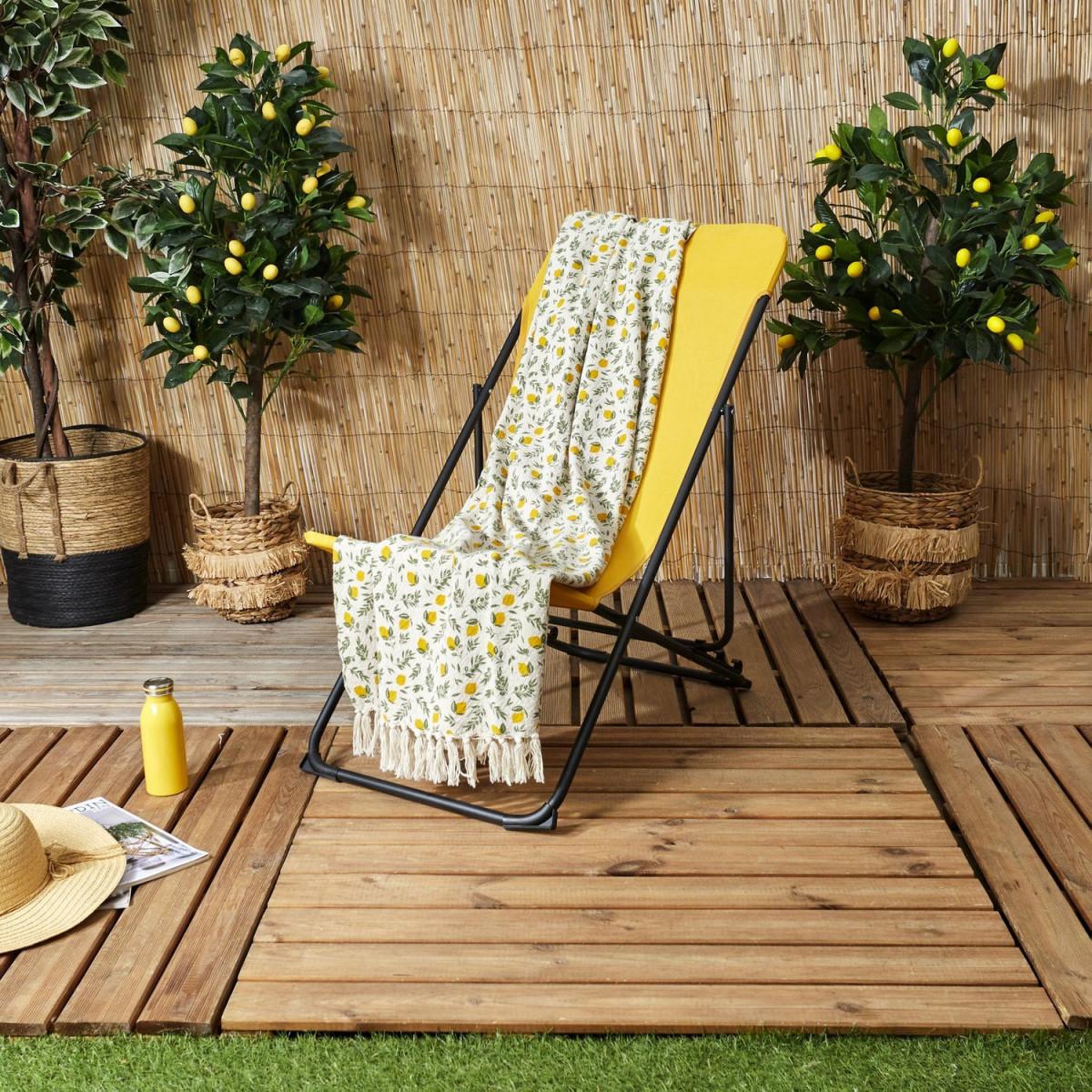 Voir la diapositive 3 : The Home Deco Factory Plaid à franges  bain de soleil  120x150cm jaune & vert