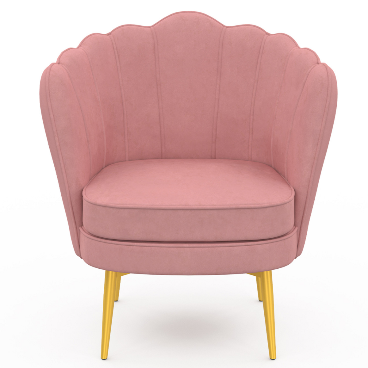 ID MARKET Fauteuil coquillage ADELLA rose en velours pieds dorés