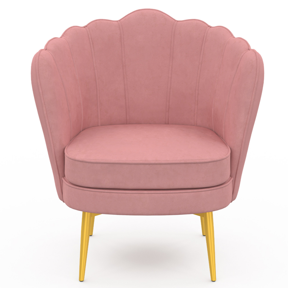 ID MARKET Fauteuil coquillage ADELLA rose en velours pieds dorés