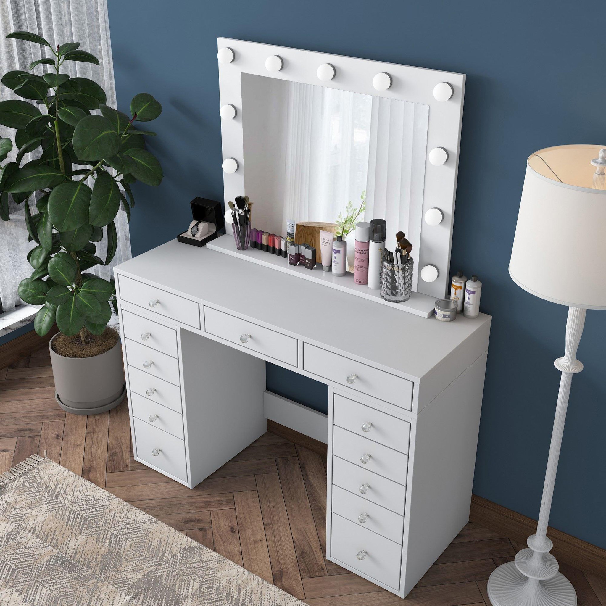 Voir la diapositive 3 : Habitat et Jardin Coiffeuse avec miroir en bois  sirma  - 120 x 44 x 82 cm - blanc