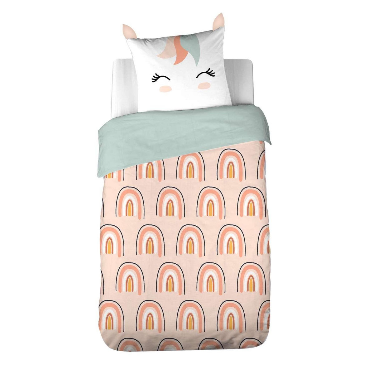 COTE DECO Parure de lit enfant Licorne - 100% polyester 72g/m² - 140 x 200 cm
