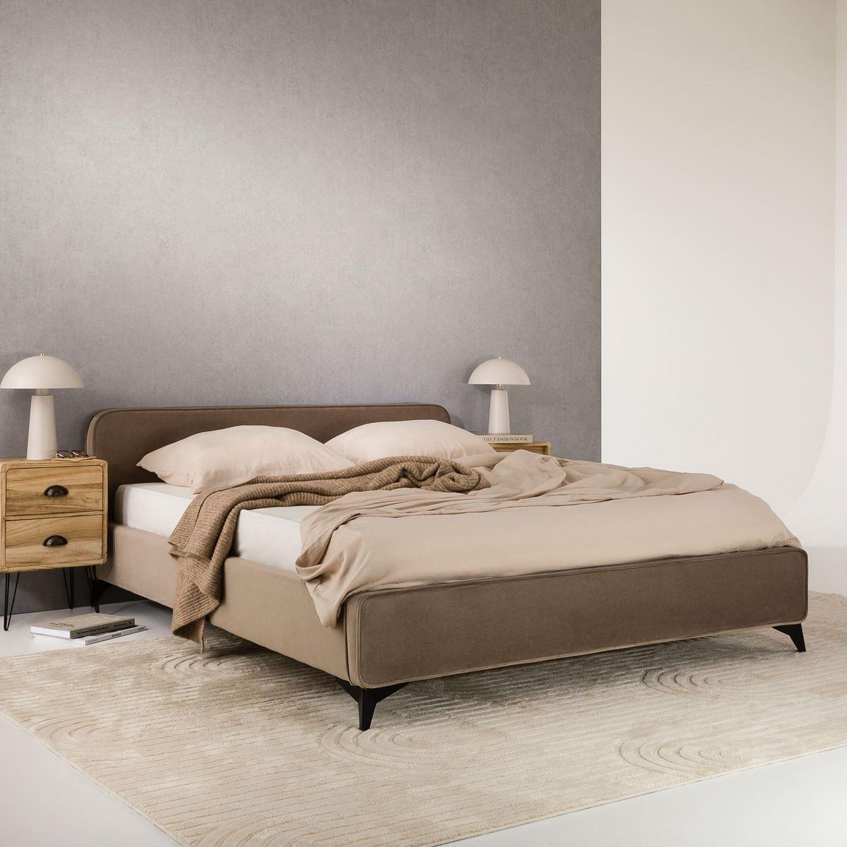 IDIMEX Lit double RAVELLO 140 x 190 cm, revêtement en tissu