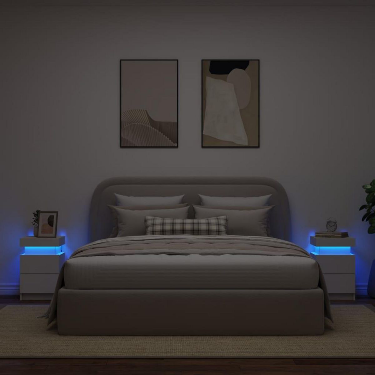 VIDAXL Tables de chevet avec lumieres LED 2 pcs blanc 35x39x55 cm