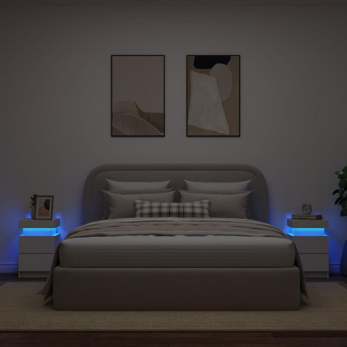 VIDAXL Tables de chevet avec lumieres LED 2 pcs blanc 35x39x55 cm