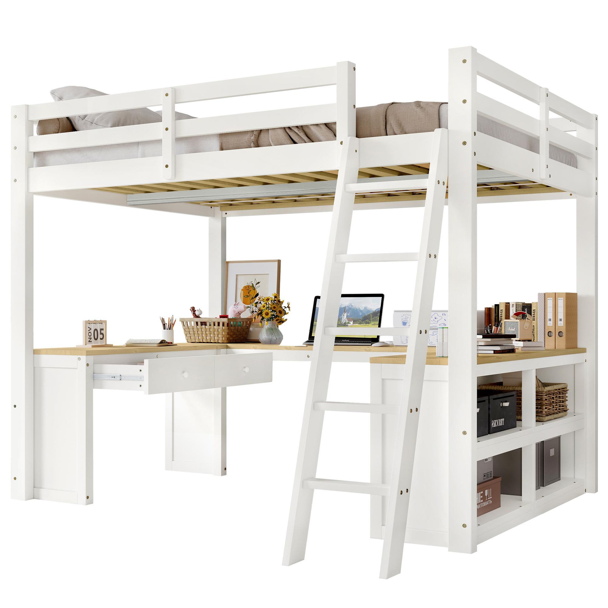 MERAX Lit mezzanine 90x200 cm coloris blanc pin