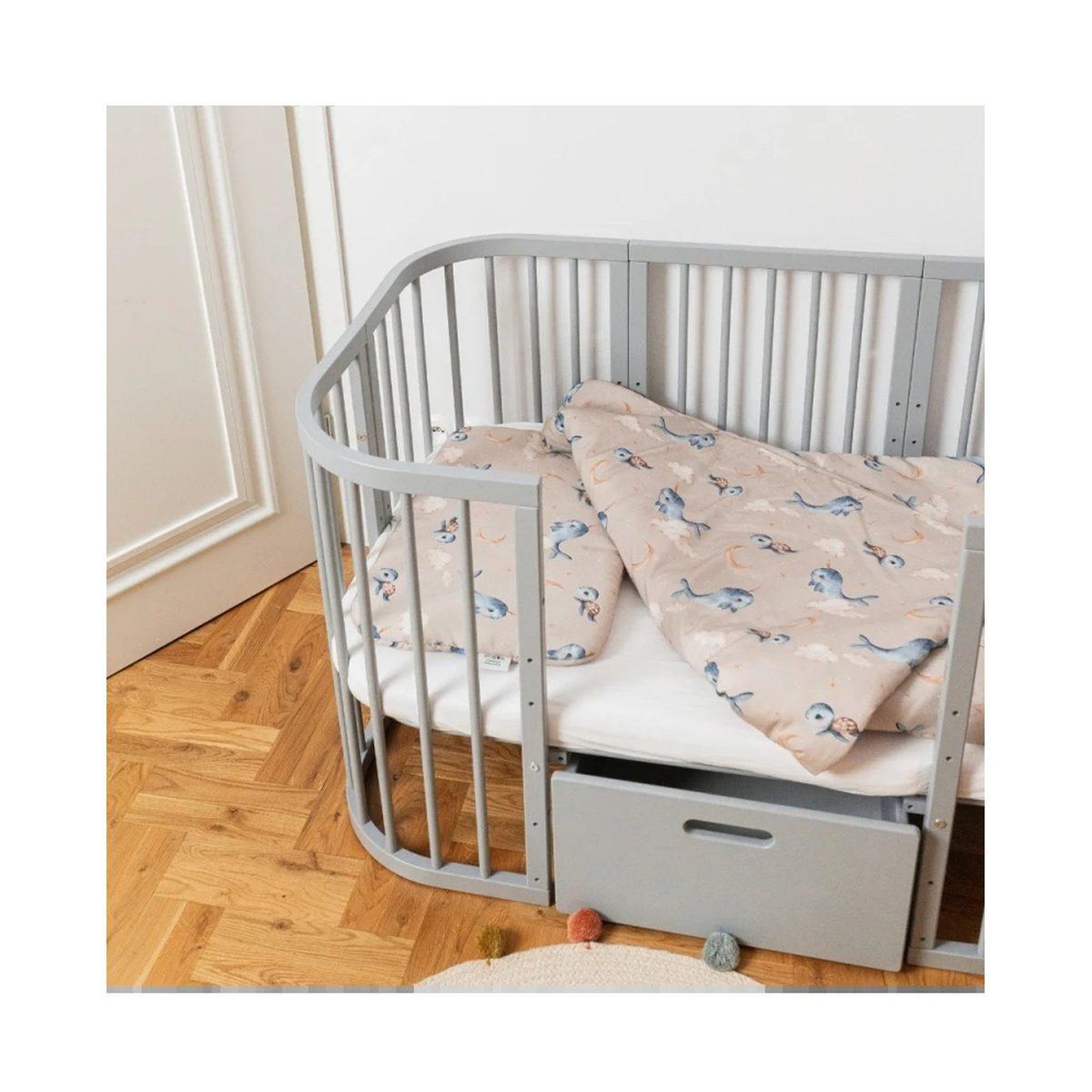 Voir la diapositive 2 : WALDIN Oreiller bébé 60 × 40 cm - motif baleine, beige foncé