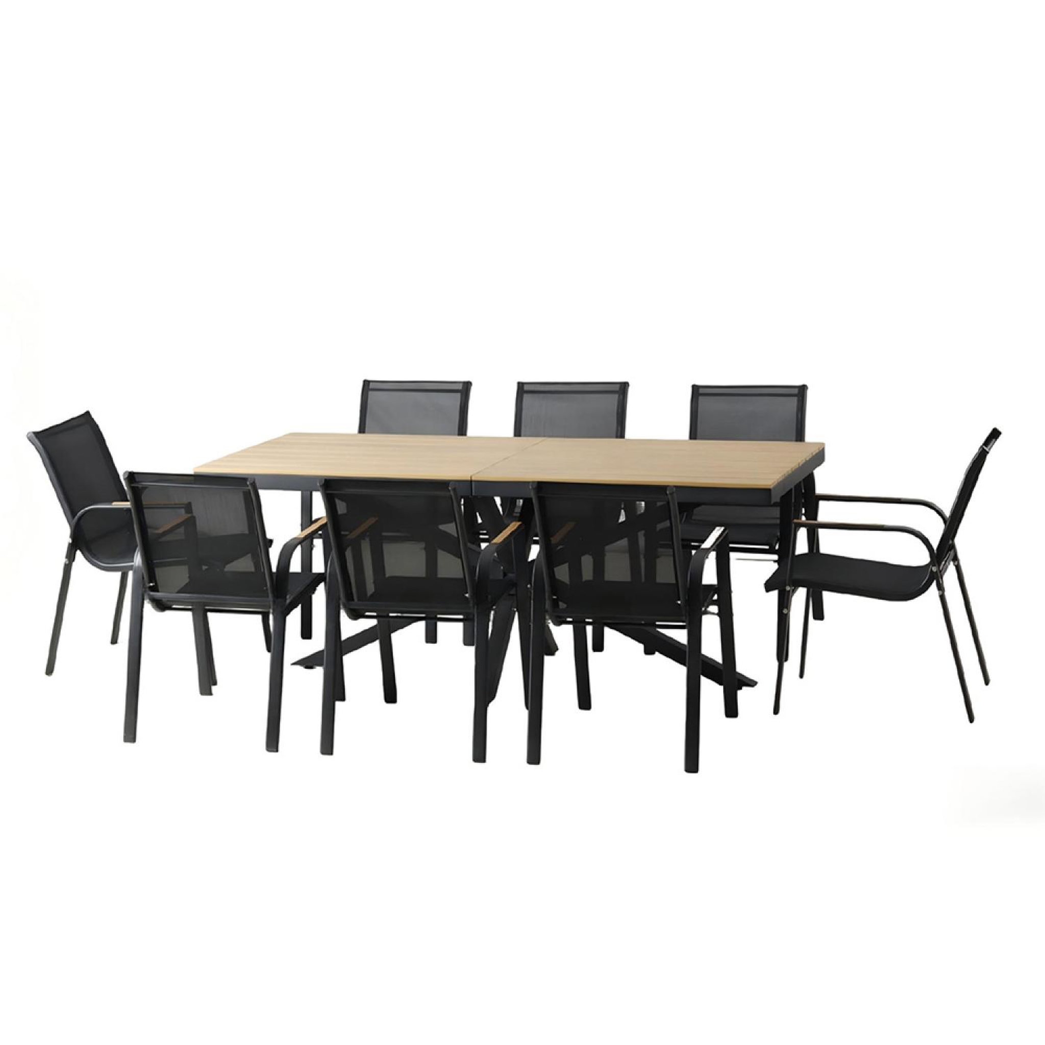 CONCEPT USINE Ensemble de jardin table 190cm effet bois + 8 fauteuils ALMADA