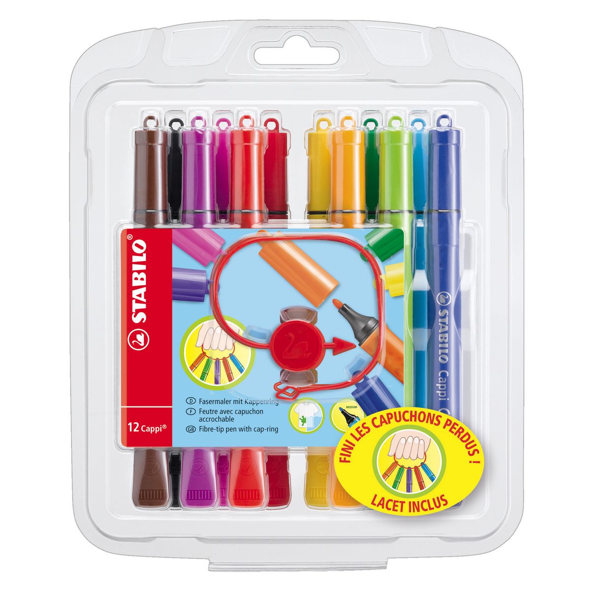 STABILO Pochettes de 12 feutres Cappi + un lacet