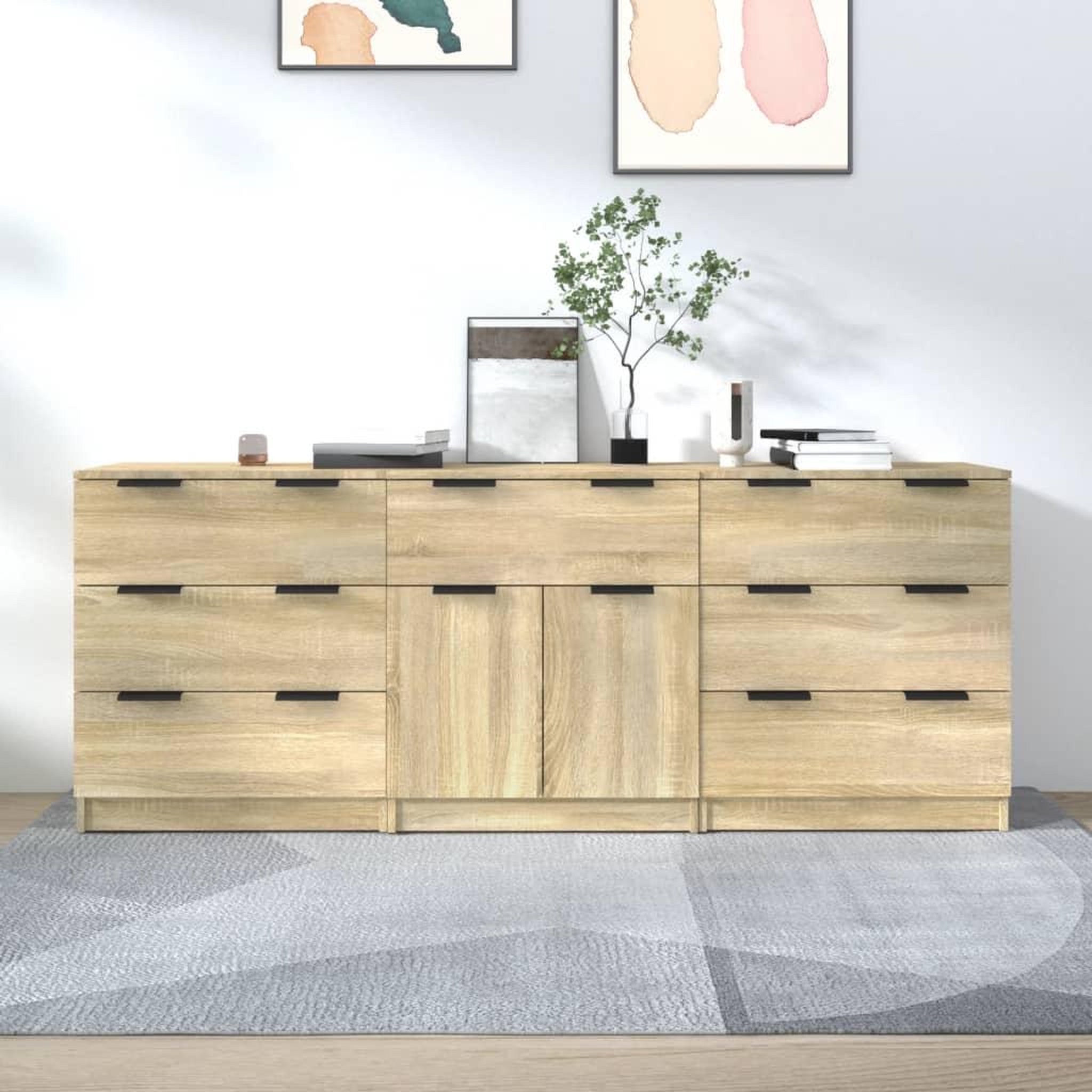 VIDAXL Buffets 3 pcs Chene sonoma Bois d'ingenierie